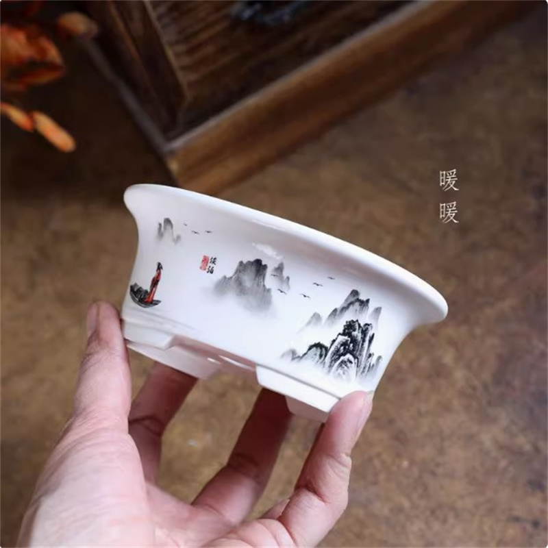 Bonsai Garden For Desk - พอร์ซเลนสีขาวรูปไข่Bonsaiหม้อ,หม้อมินิ,รอบ,แจกันดอกไม้ขนาดเล็ก,ปลูกหอพัก,โต๊ะ,ตกแต่งสวน