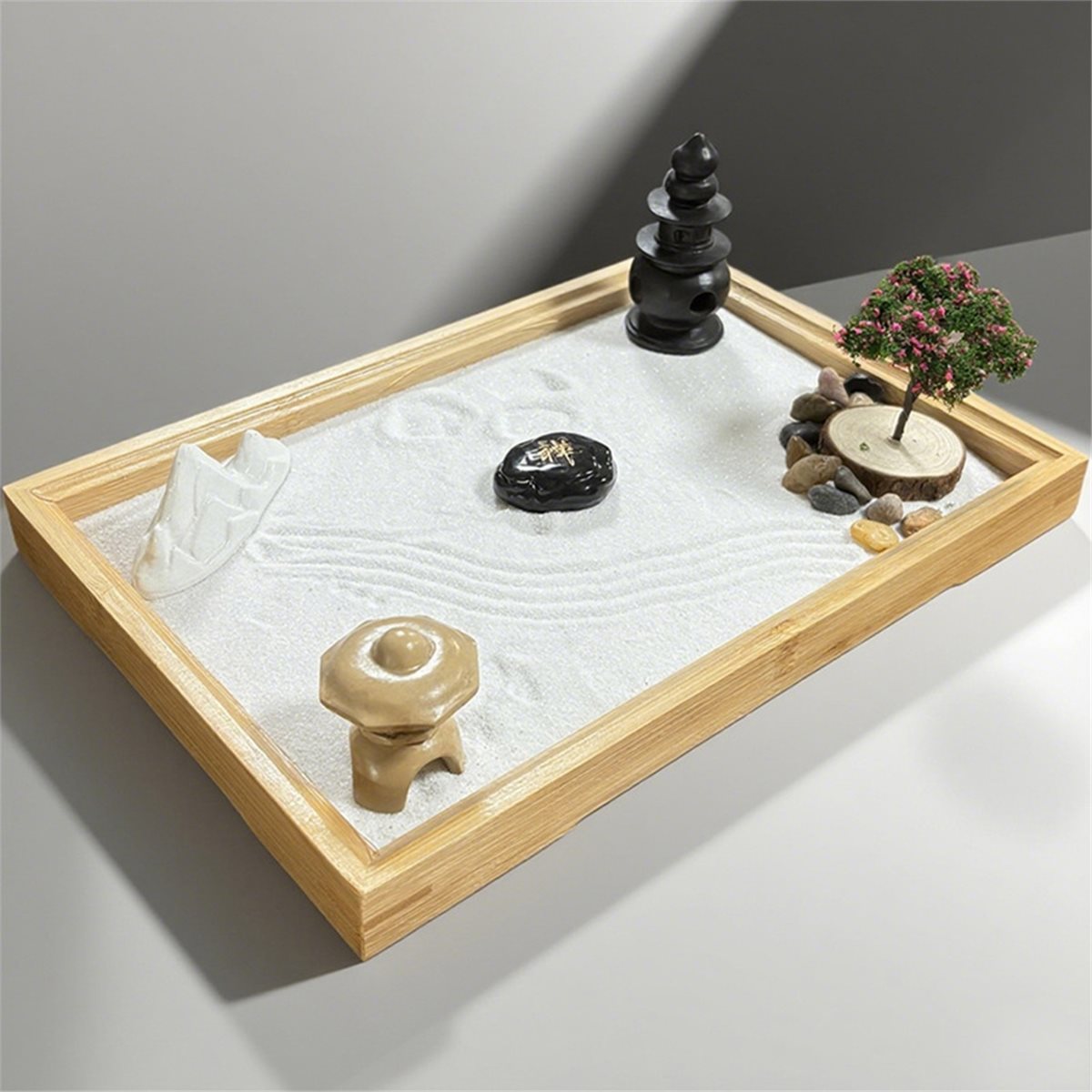Bonsai Garden For Desk - 618 เมกะเซลล์ ชุดสวนญี่ปุ่นสำหรับวางบนโต๊ะ พร้อมทรายขาว ต้นบอนไซประดิษฐ์ หิน