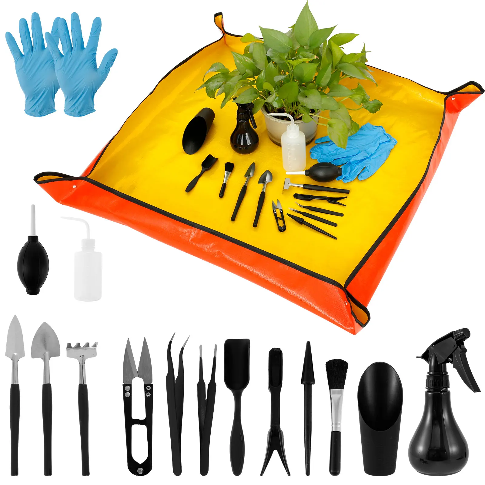 Bonsai Garden Mini - เครื่องมือปลูกพืชอวบน้ำขนาด13/16ชิ้นชุดปลูกต้นไม้ขนาดเล็กพร้อมเสื่อปลูกใหม่สำหรับ Alat Semai ปลูกบอนไซในร่มขนาดเล็ก