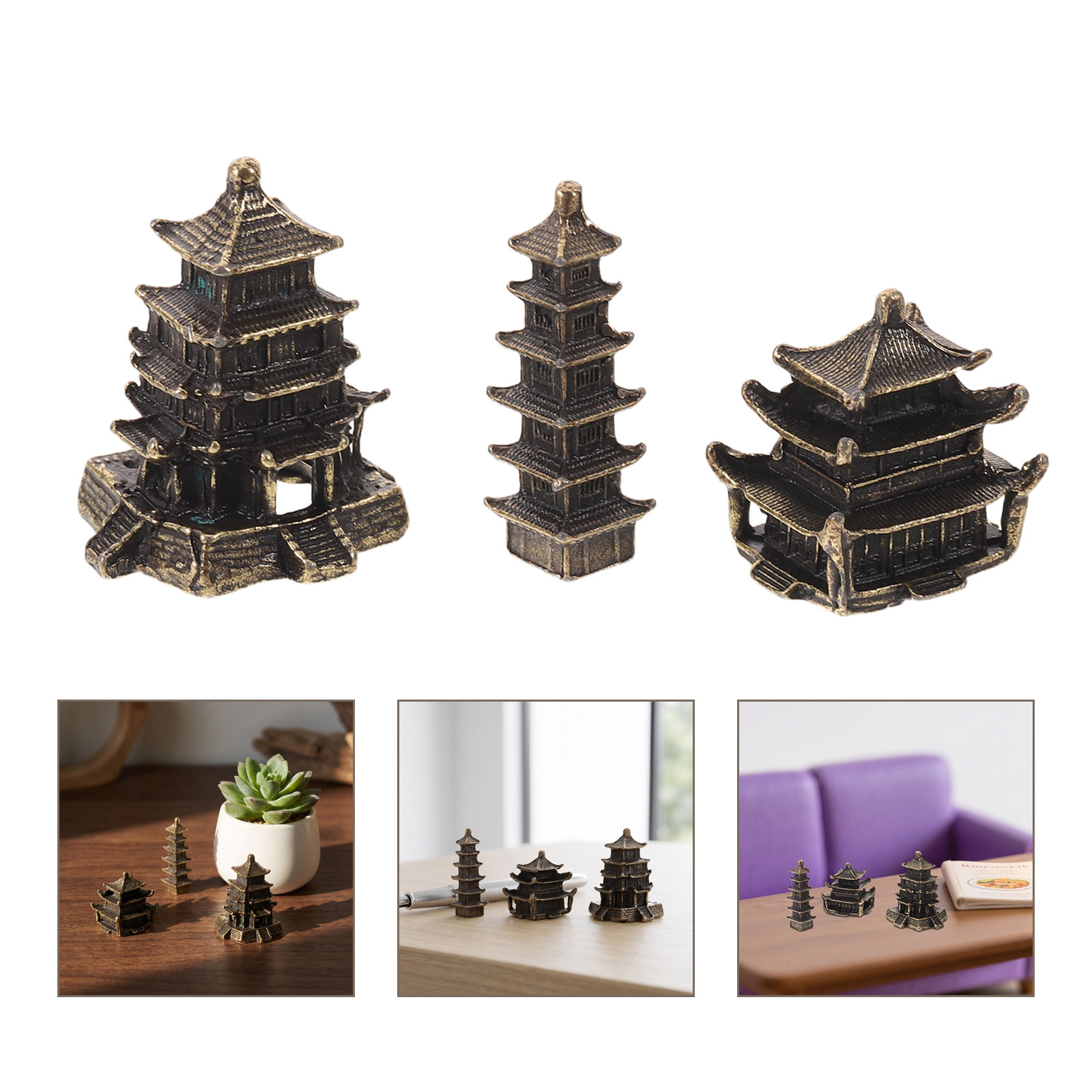 ศาลาทรงเจดีย์ทองเหลือง 3 ชิ้น  - Bonsai Garden For Desk บทวิจารณ์และราคา